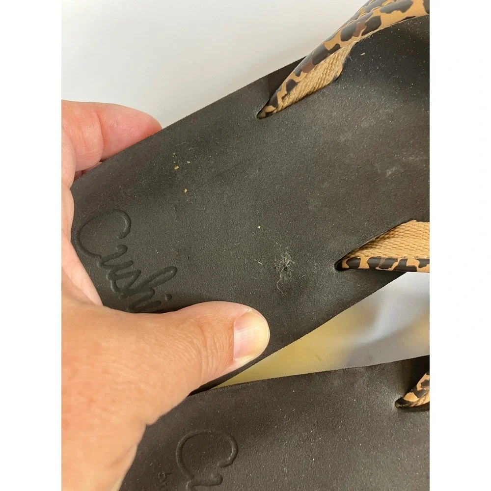 Reef Cushion Breeze Flip Flops Womens 12 Black Leopard Good Animal Print Sandals